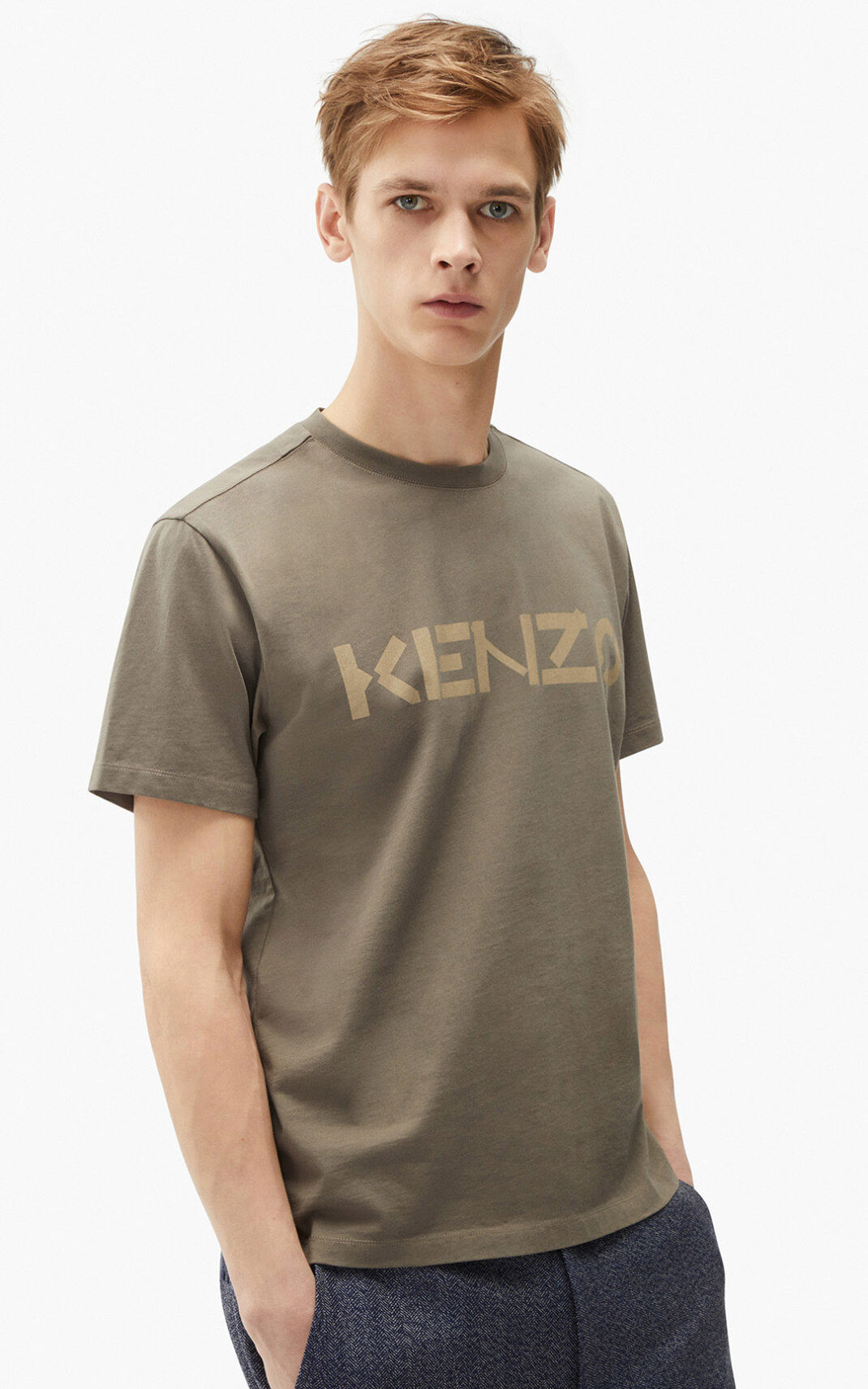 Kenzo Logo Tişört Erkek Açık Gri | 8056-QGUMT